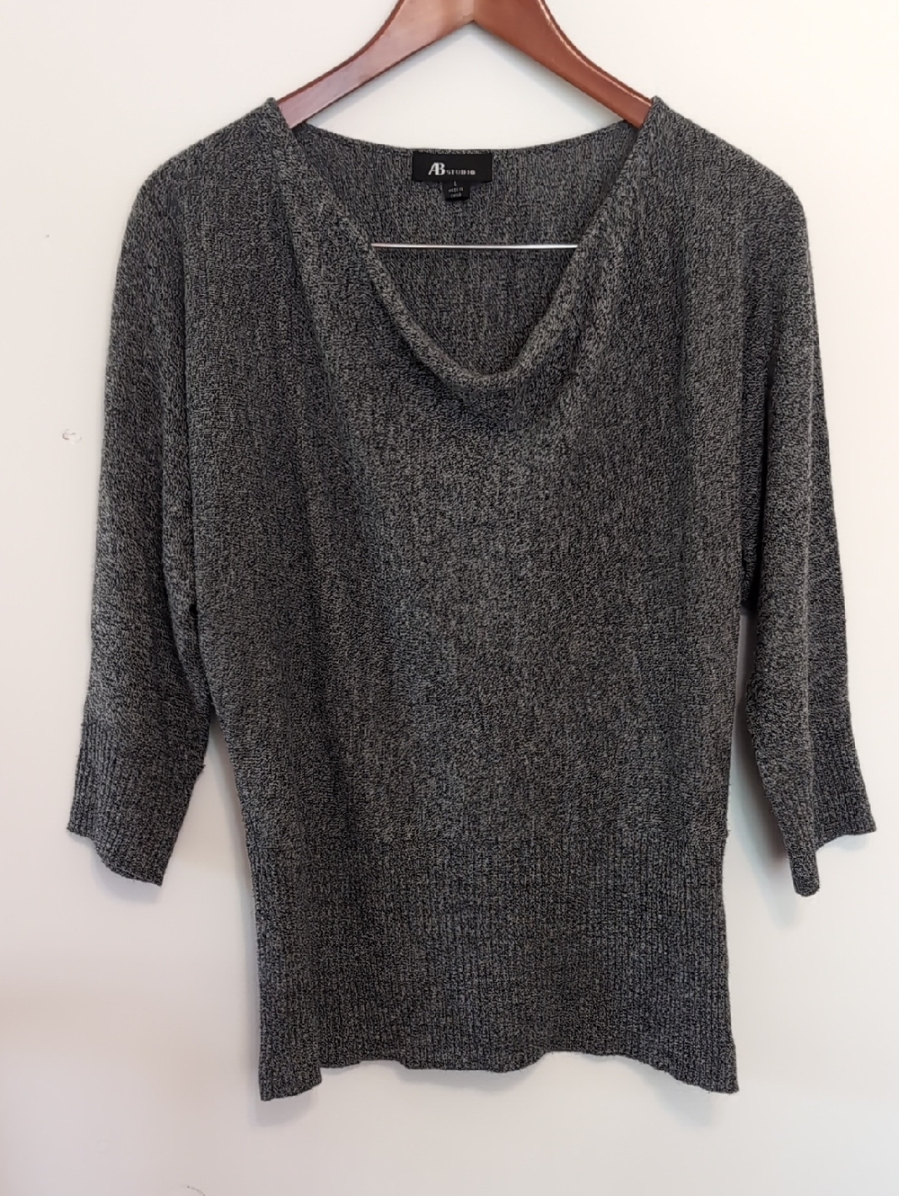 AB Studio Gray Knit Cowl Neck Sweater Size Large